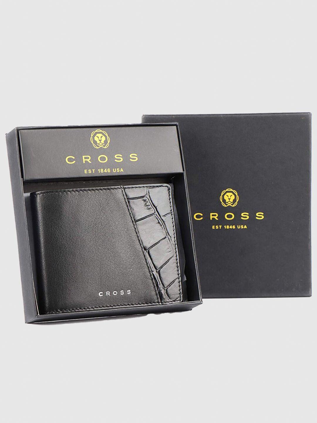 cross men textured leather two fold wallet