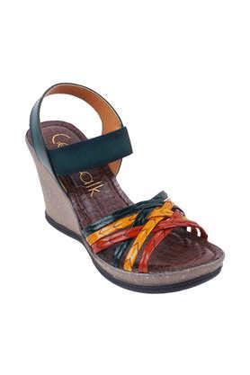 cross-strap leather slip-on women's casual wear sandals - multi