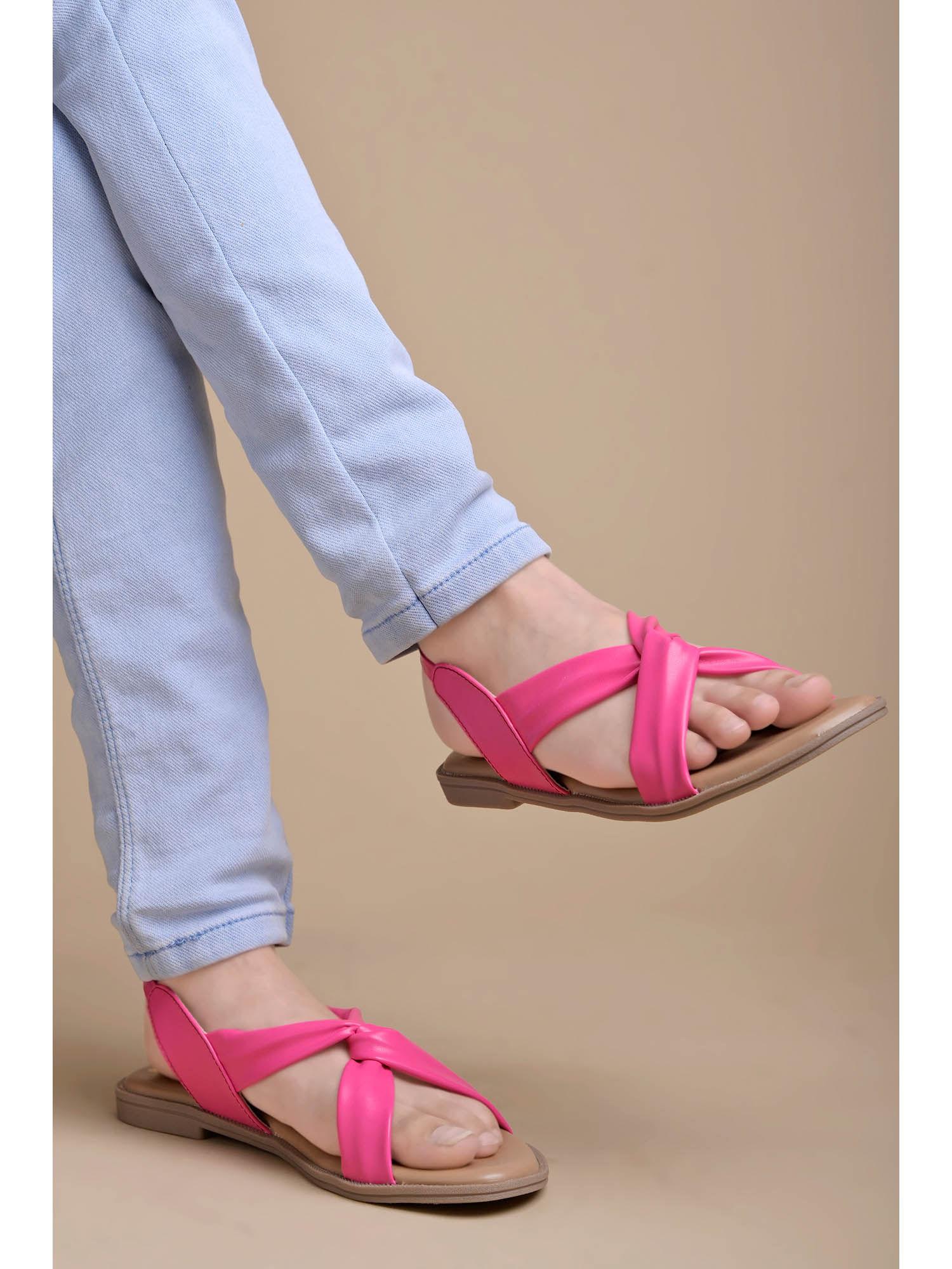 cross strap pink flat sandals