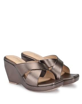 cross strap slip-on wedges