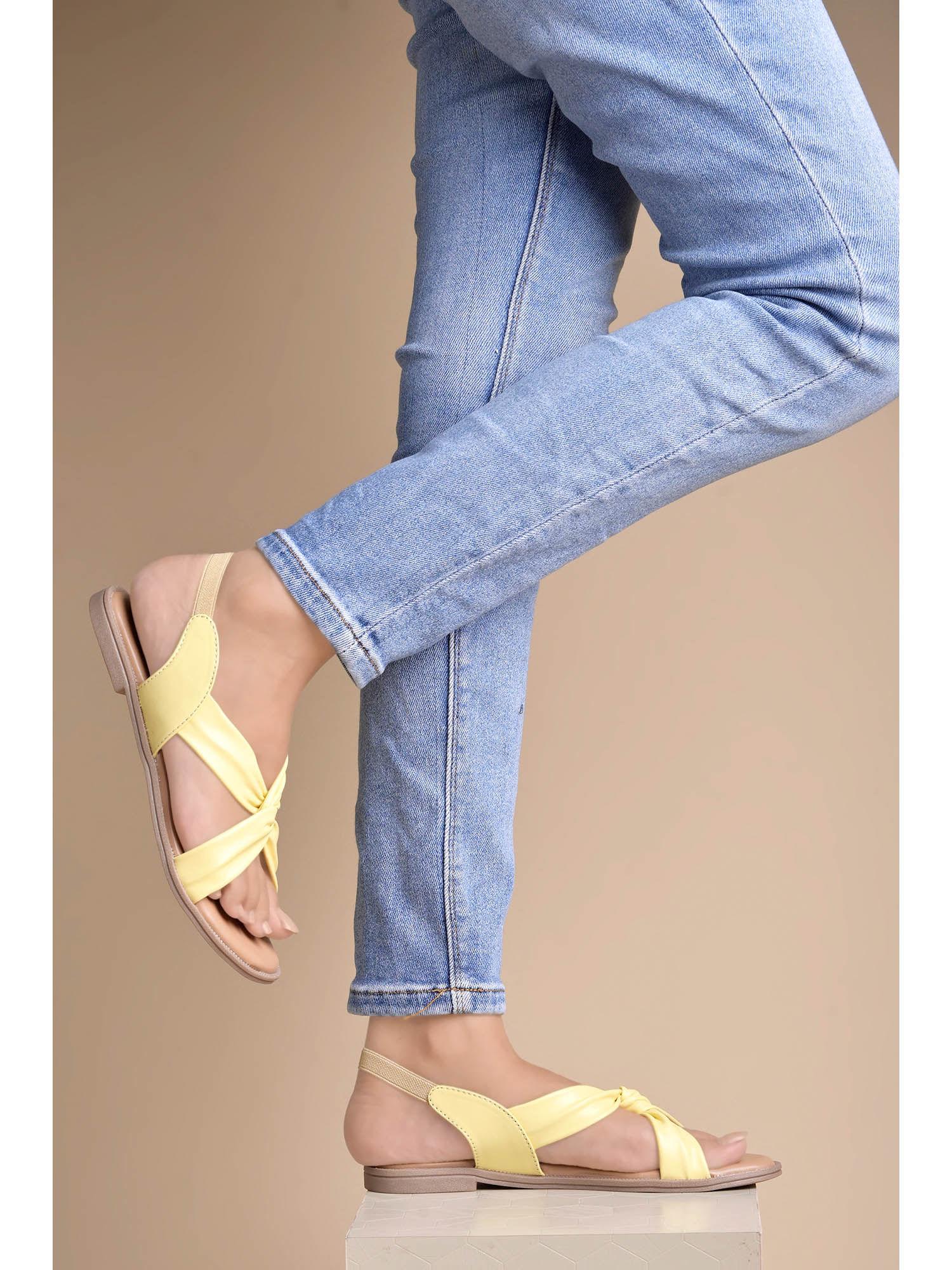 cross strap yellow flat sandals
