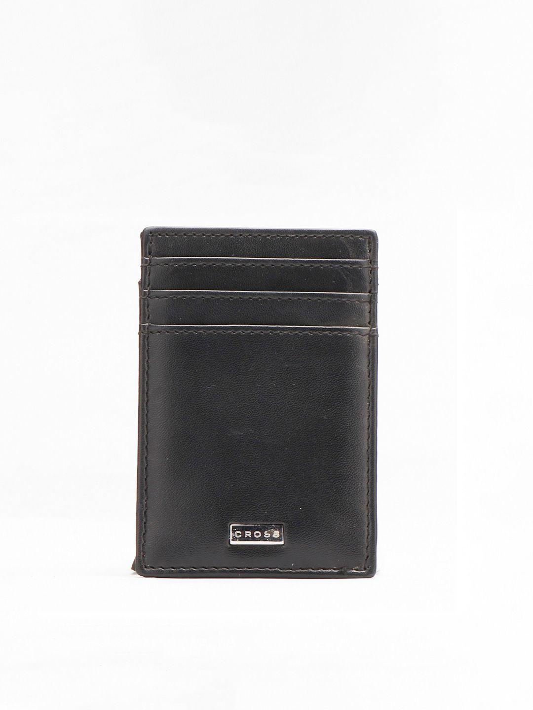 cross unisex black & silver-toned leather card holder