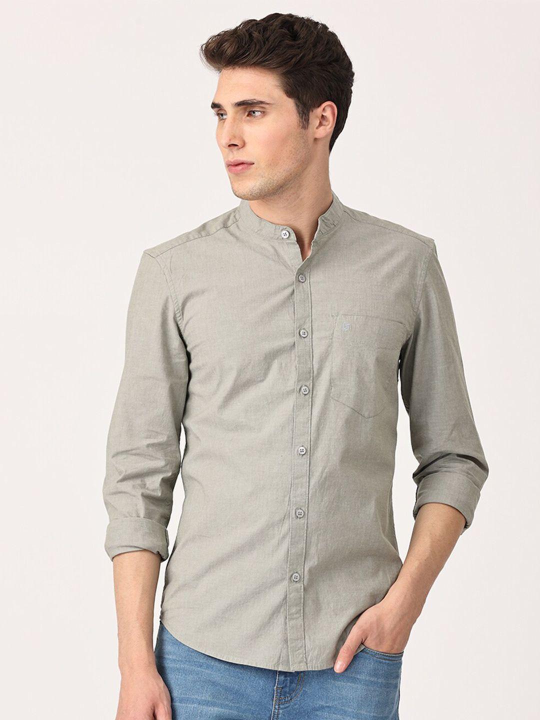 crosscreek men grey comfort slim fit pure cotton casual shirt