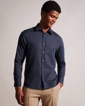 crotone - long sleeves herringbone regular fit shirt