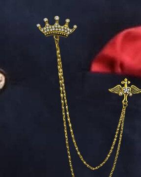 crown pattern long chain hanging lapel pin