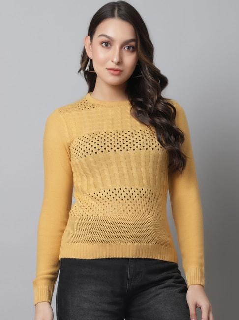 crozo by cantabil mustard wool self design sweater