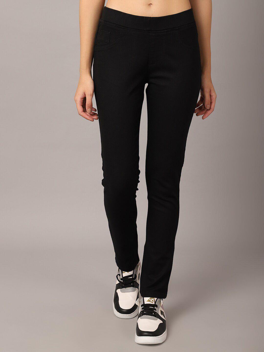 crozo by cantabil women black solid jeggings