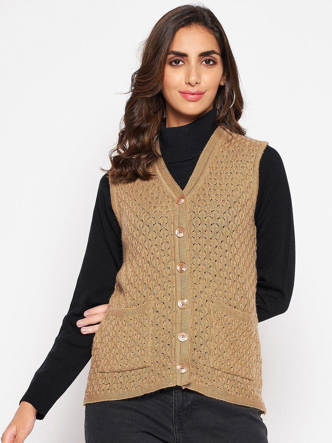 crozo by cantabil women brown wool cable knit cardigan