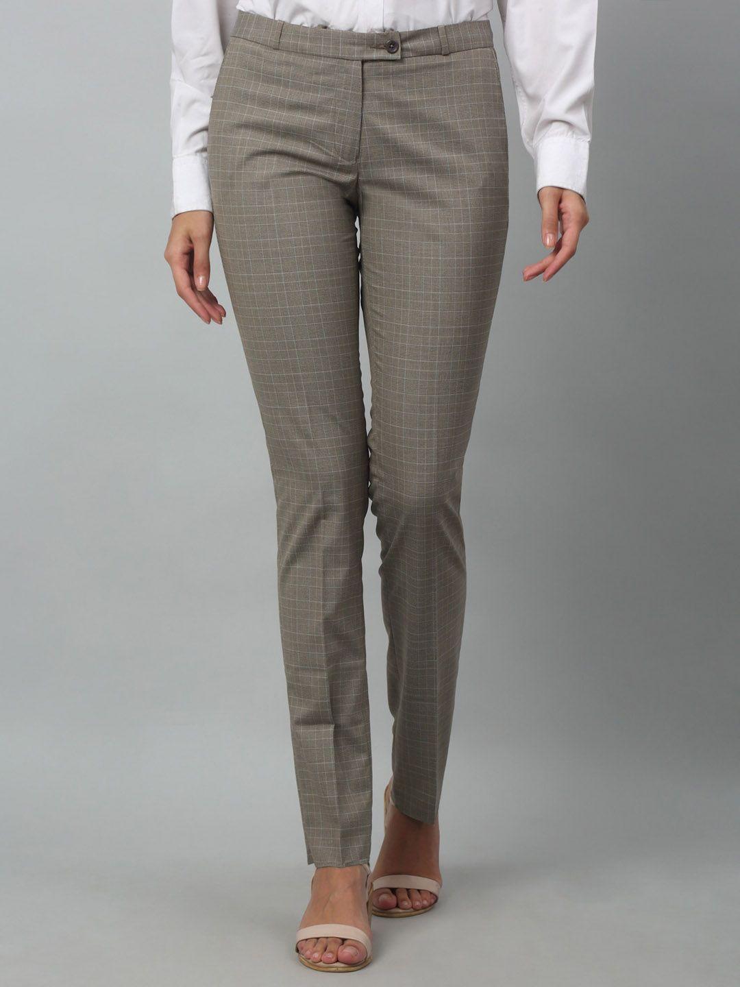 crozo by cantabil women checked lycra formal trousers