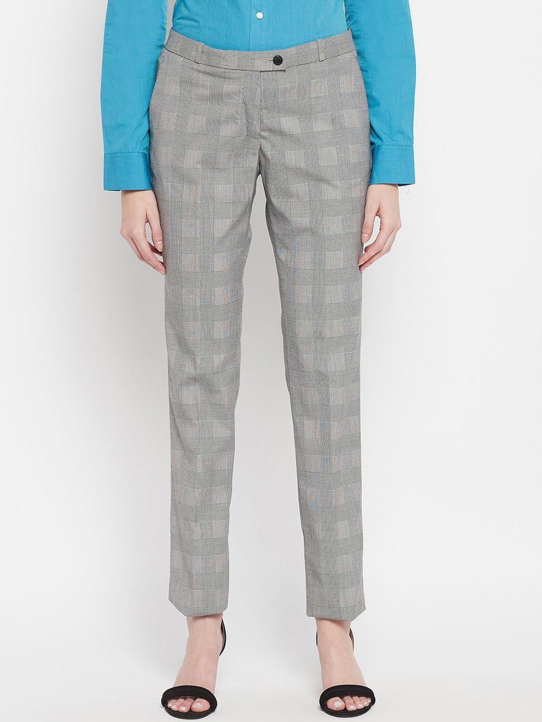 crozo by cantabil women grey checked formal trouser