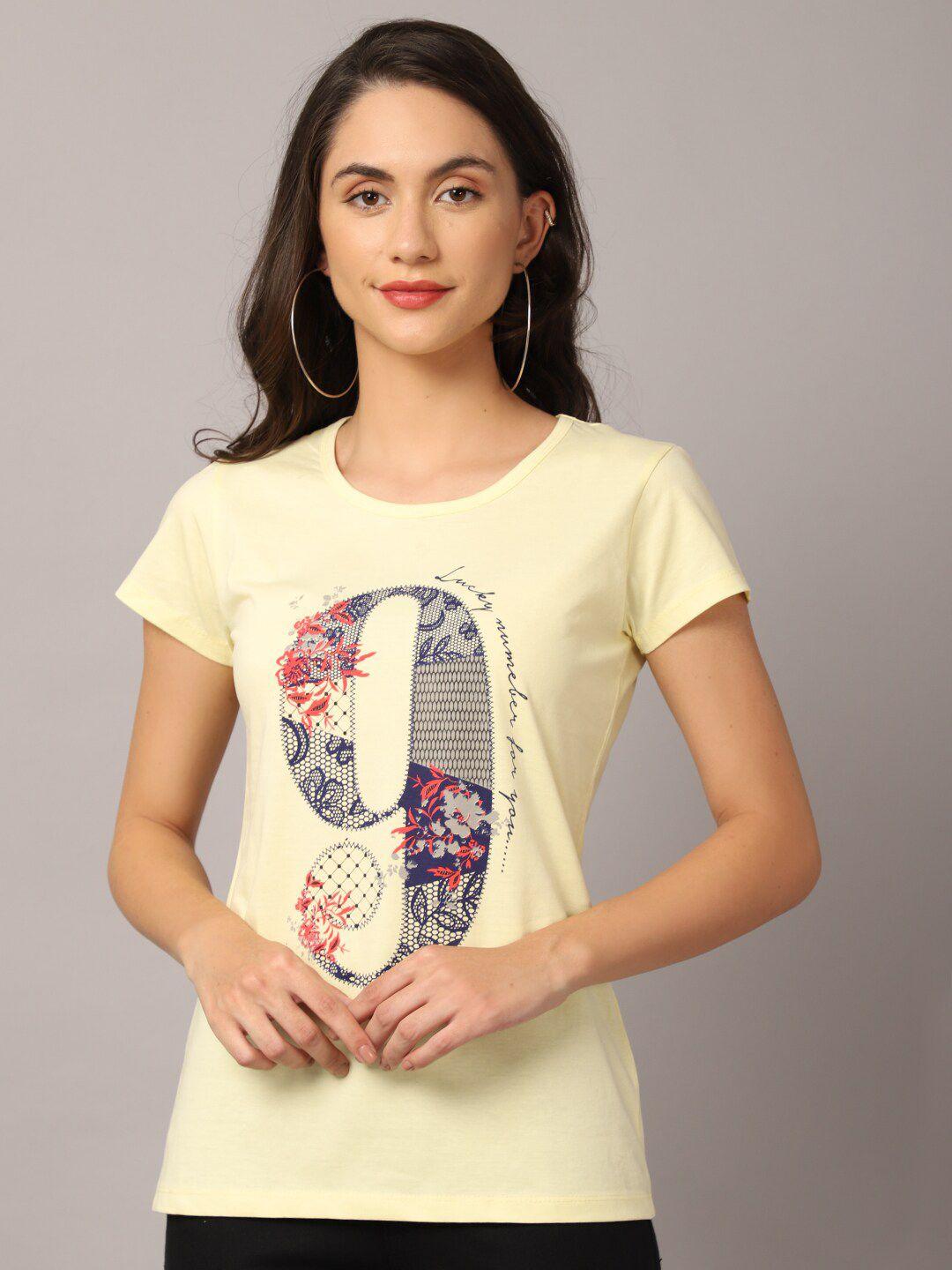 crozo by cantabil women yellow floral printed t-shirt