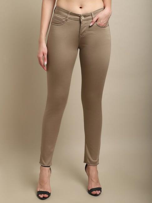 crozo by cantabil beige regular fit mid rise trousers