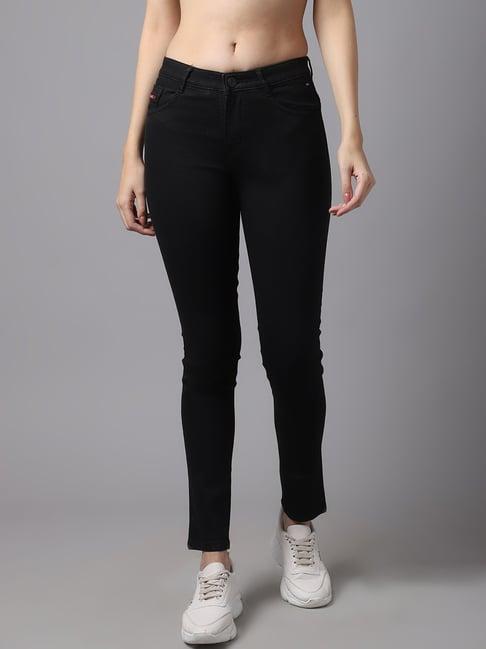 crozo by cantabil black regular fit mid rise jeans