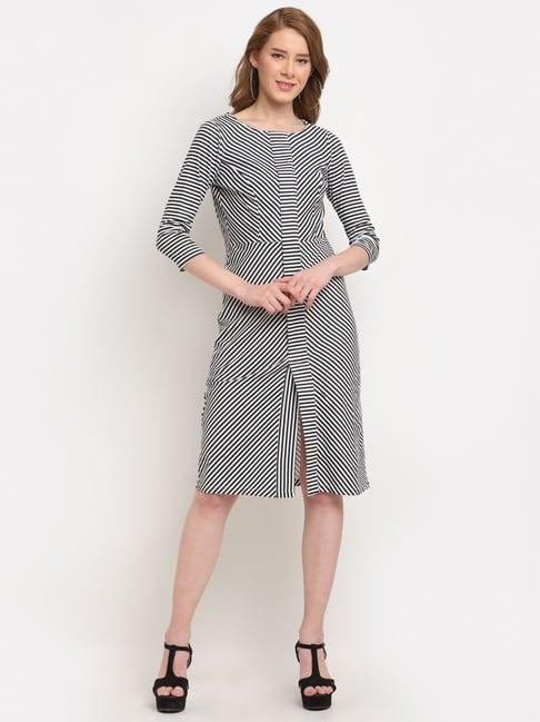 crozo by cantabil black striped a-line dress