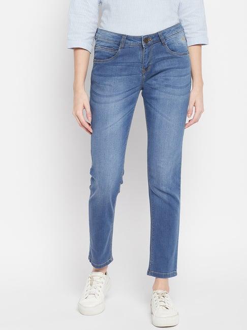 crozo by cantabil blue cotton regular fit mid rise jeans