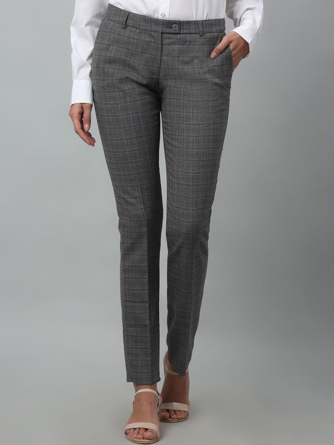crozo by cantabil checked mid rise formal trousers
