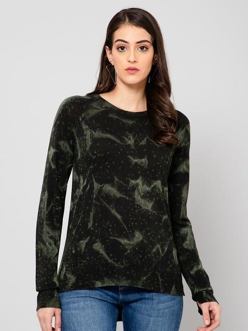 crozo by cantabil dark green wool printed pullover