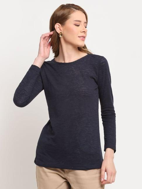 crozo by cantabil navy round neck top