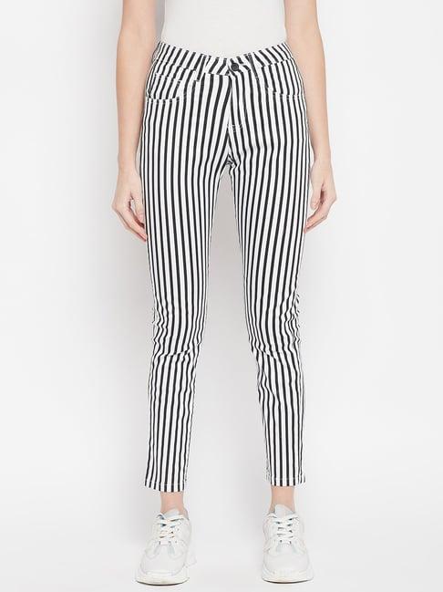 crozo by cantabil white striped regular fit mid rise trousers
