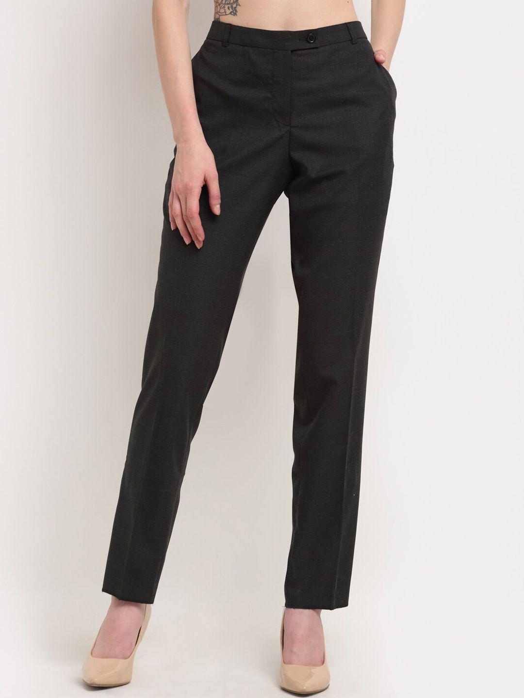 crozo by cantabil women black slim fit trousers