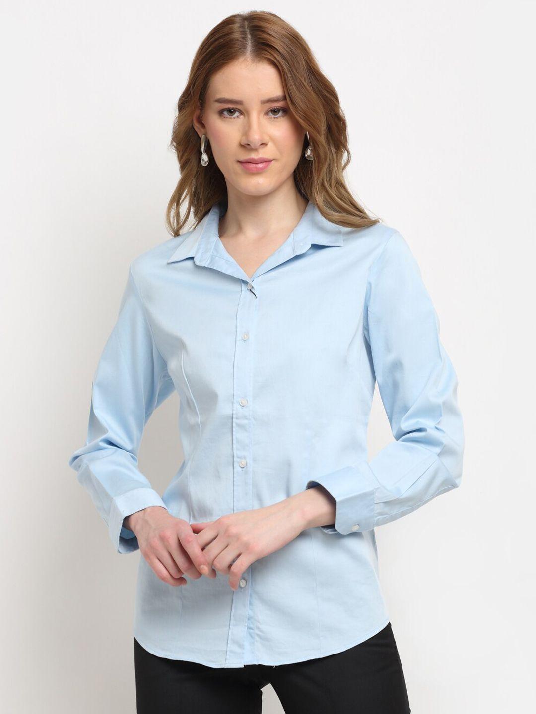 crozo by cantabil women blue opaque formal shirt
