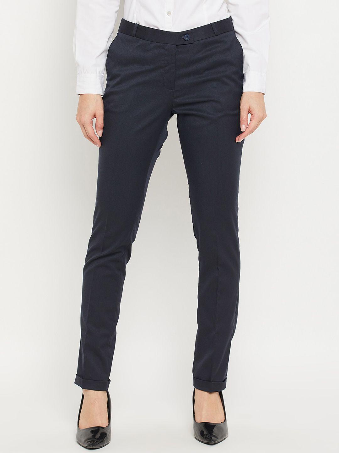 crozo by cantabil women navy blue formal trouser