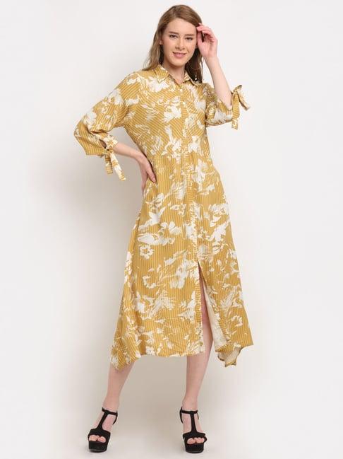 crozo by cantabil yellow printed a-line dress
