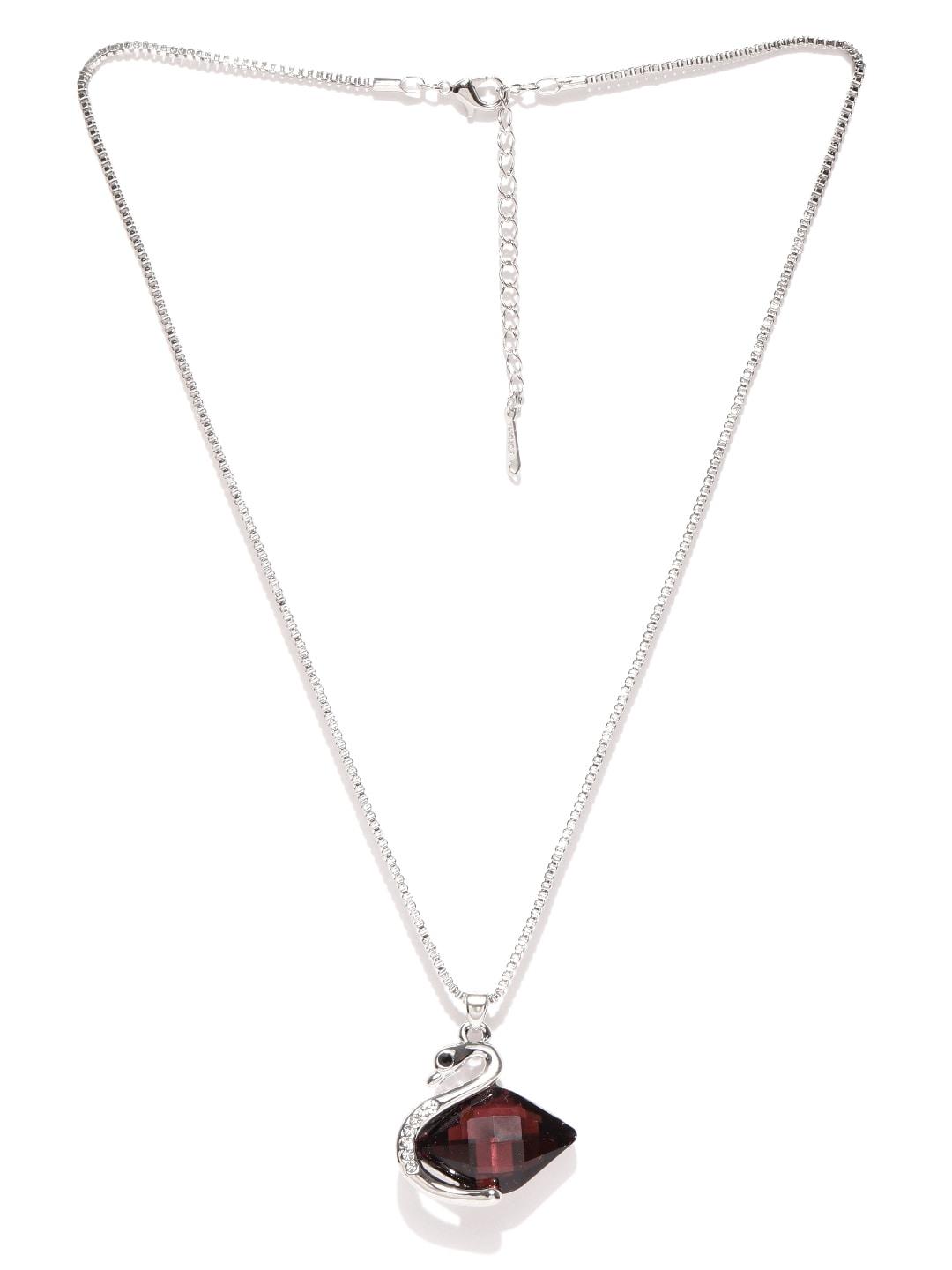 crunchy fashion brown & silver-toned swan-shaped pendant with chain