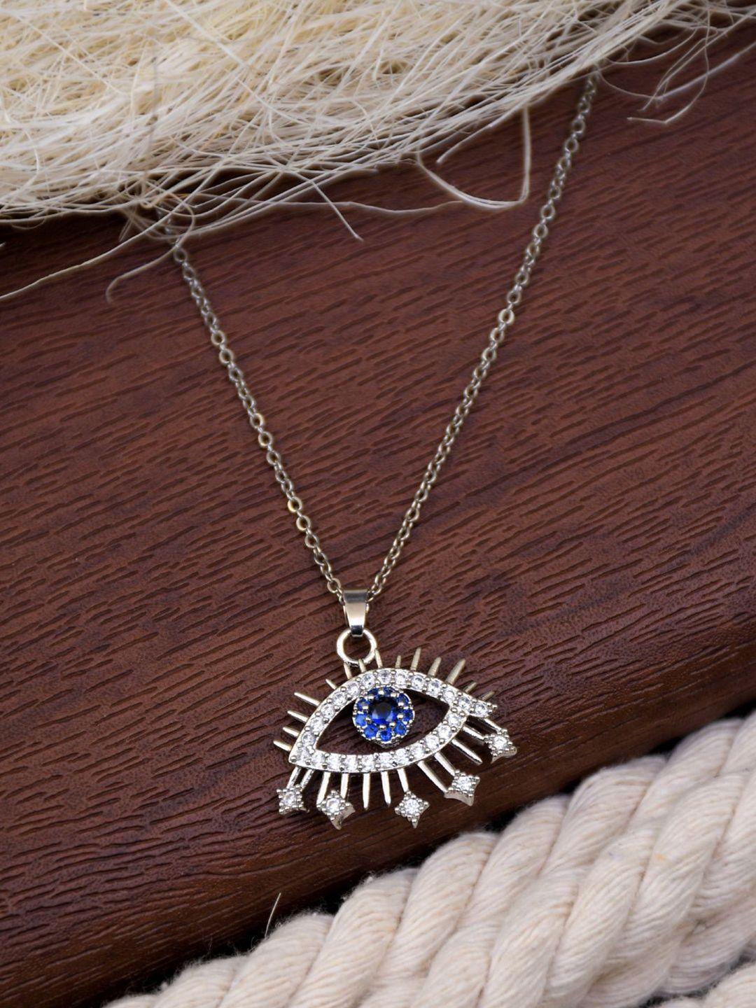 crunchy fashion rhodium-plated evil eye pendant with chain