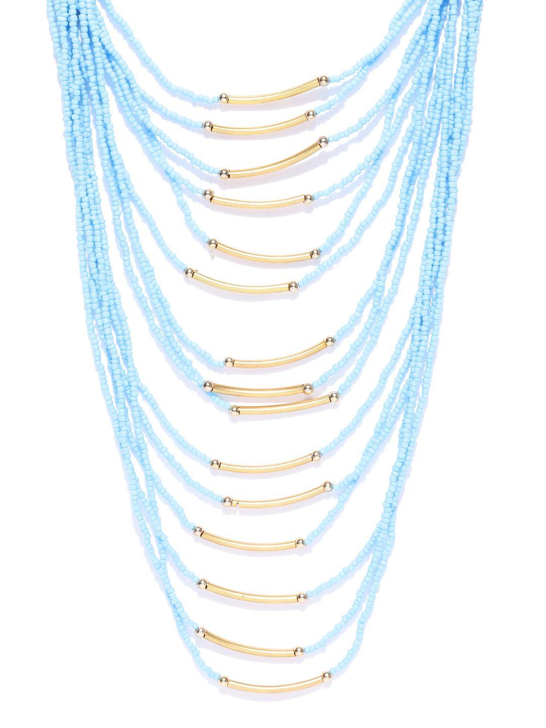 crunchy fashion blue & gold-toned beaded layered necklace