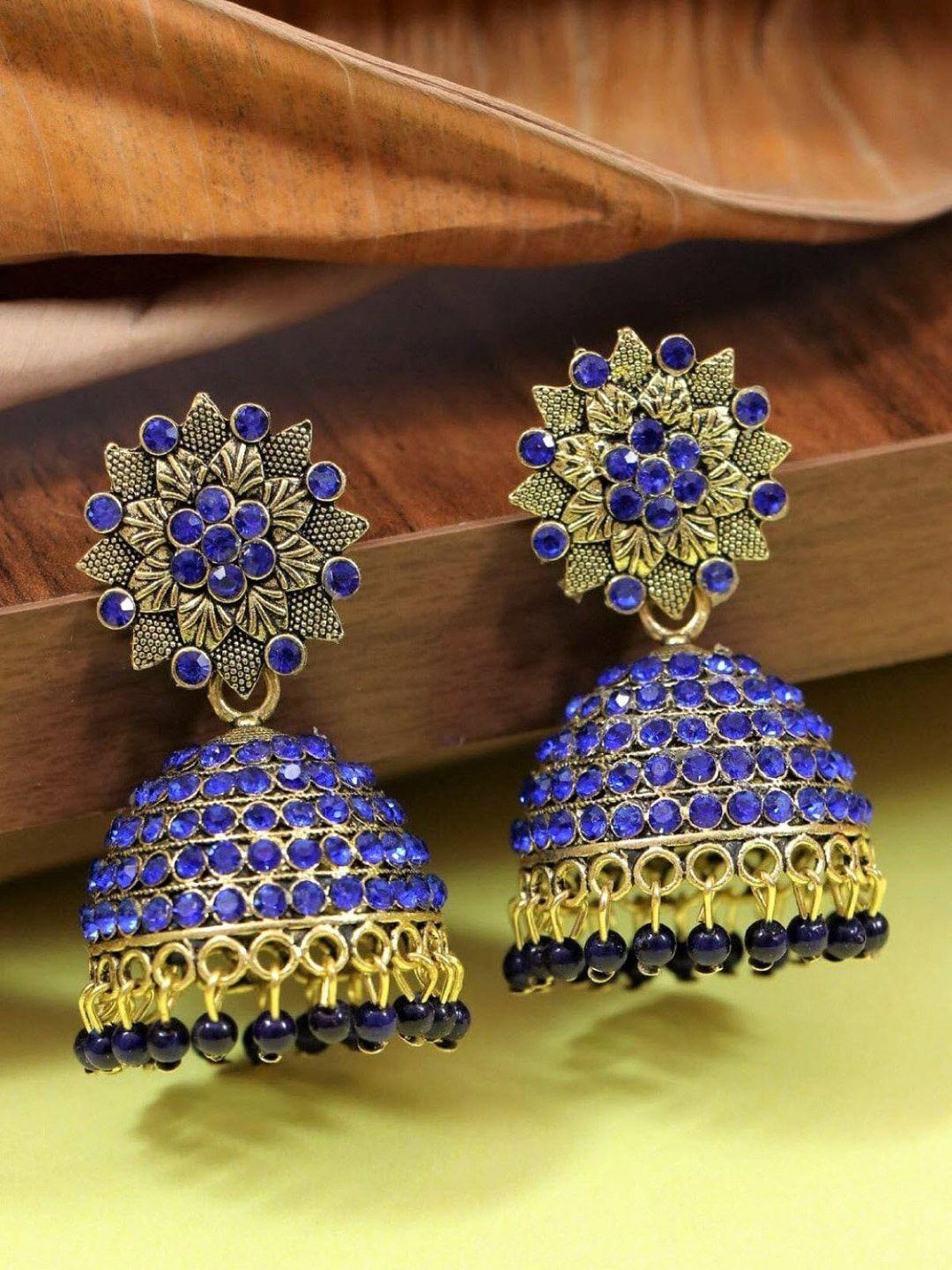 crunchy fashion blue contemporary jhumkas earrings
