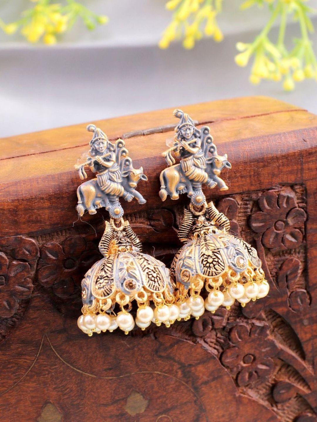 crunchy fashion brass-plated beaded dome shaped jhumkas