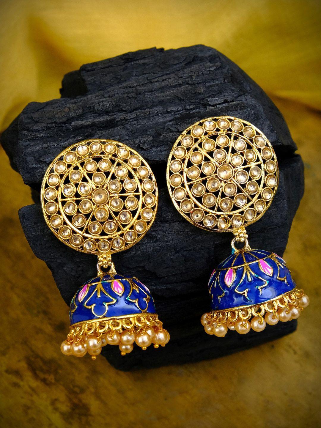 crunchy fashion gold & blue contemporary jhumkas earrings