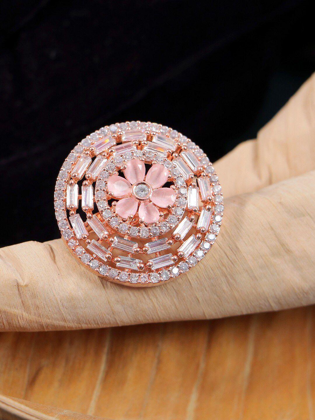 crunchy fashion gold-plated & pink ad-studded finger ring