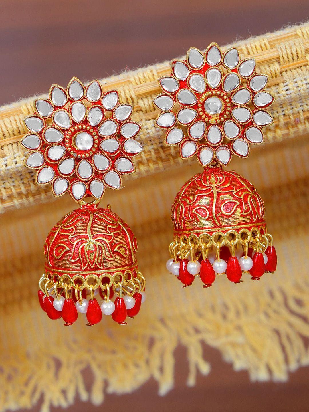 crunchy fashion gold-plated dome shaped kundan studded jhumkas