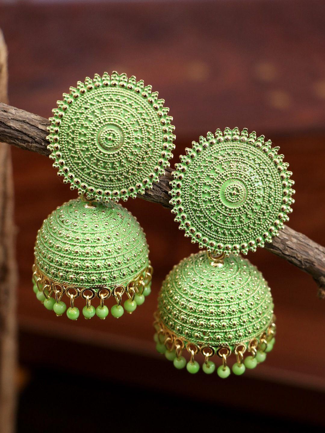 crunchy fashion gold plated green jhumka earrings