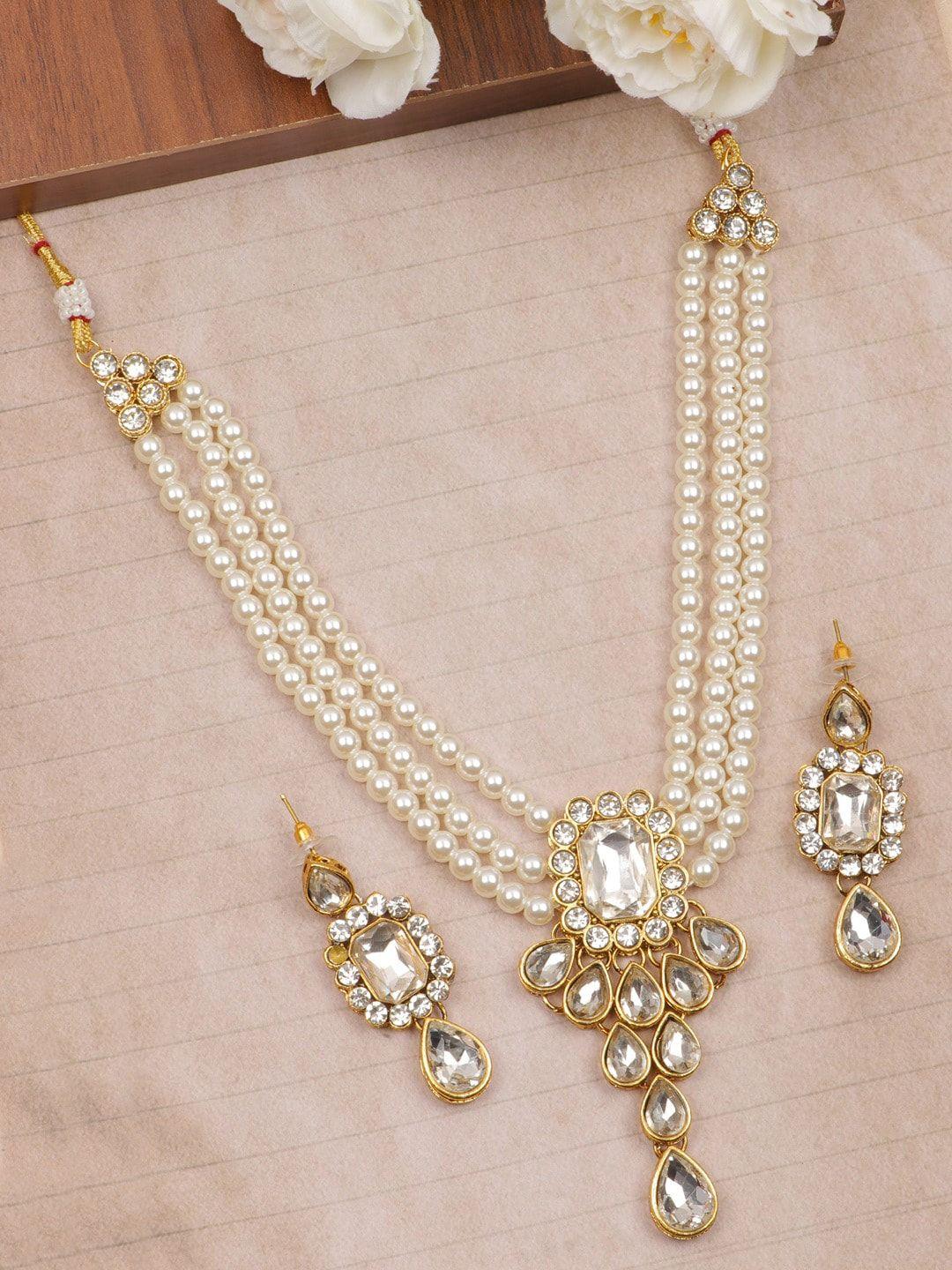 crunchy fashion gold-plated kundan studded & beaded jewellery set