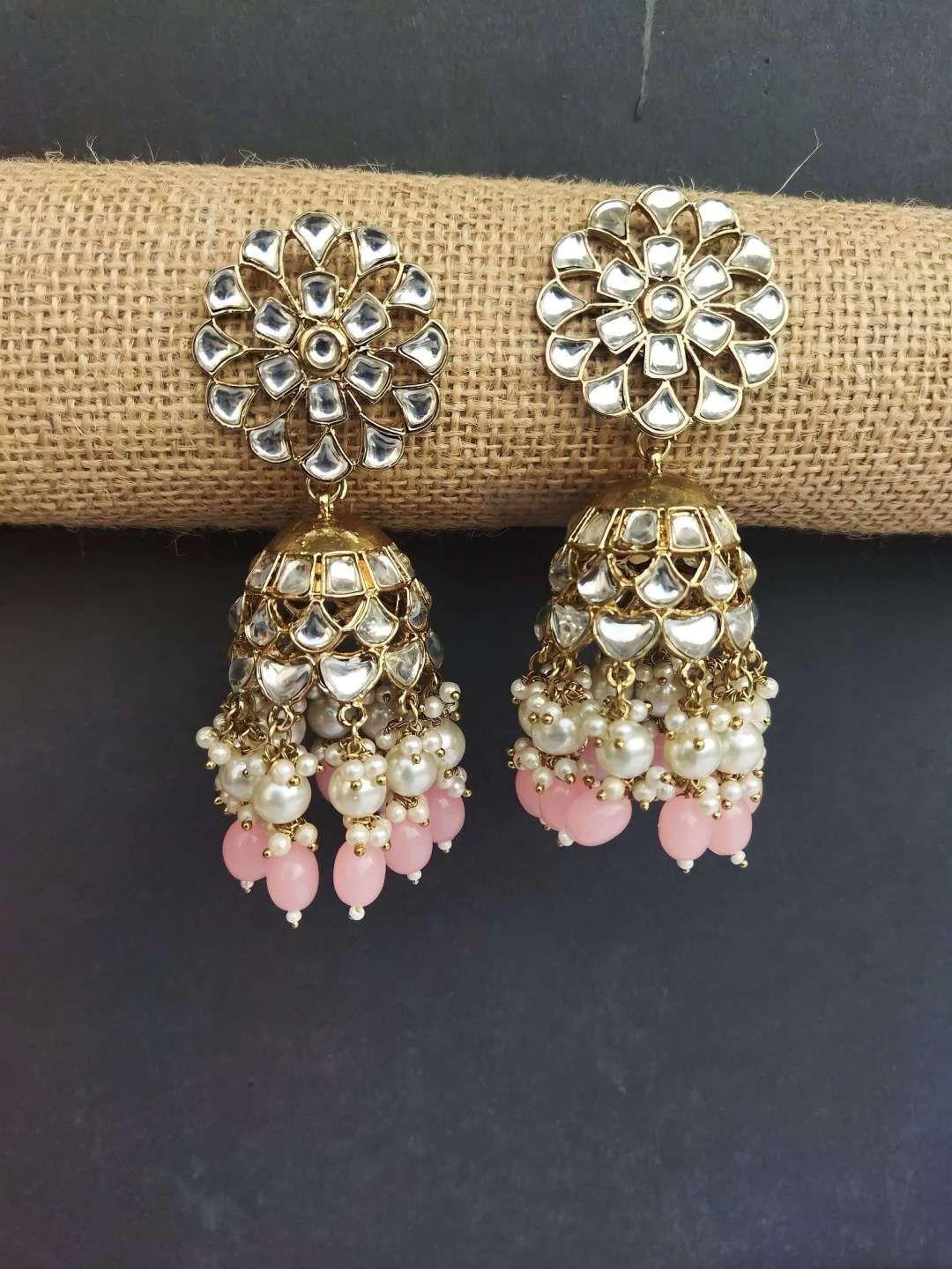 crunchy fashion gold-plated kundan studded classic jhumkas earrings