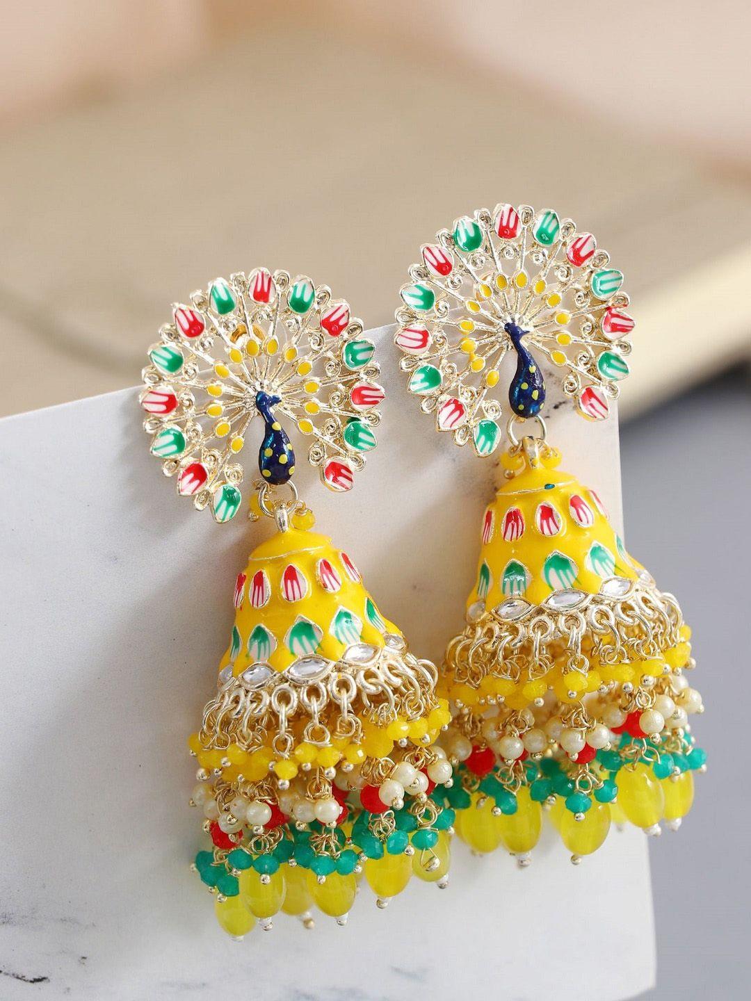 crunchy fashion gold-plated meenakari artificial beads beaded drop earrings