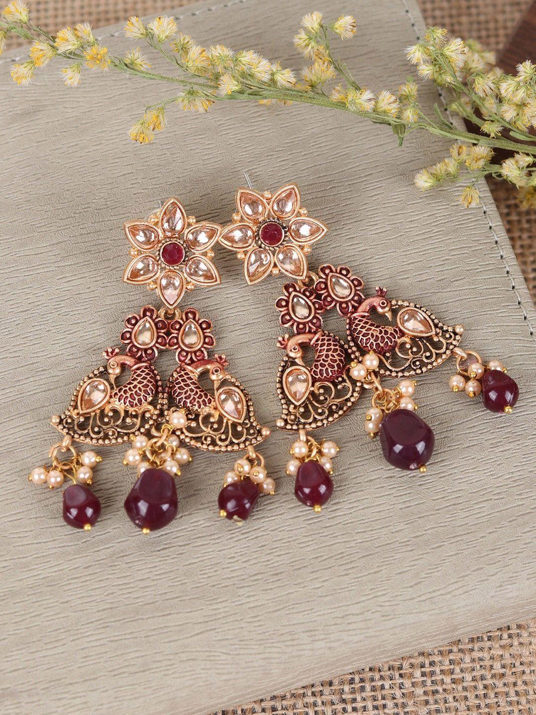crunchy fashion gold-plated peacock shaped drop earrings