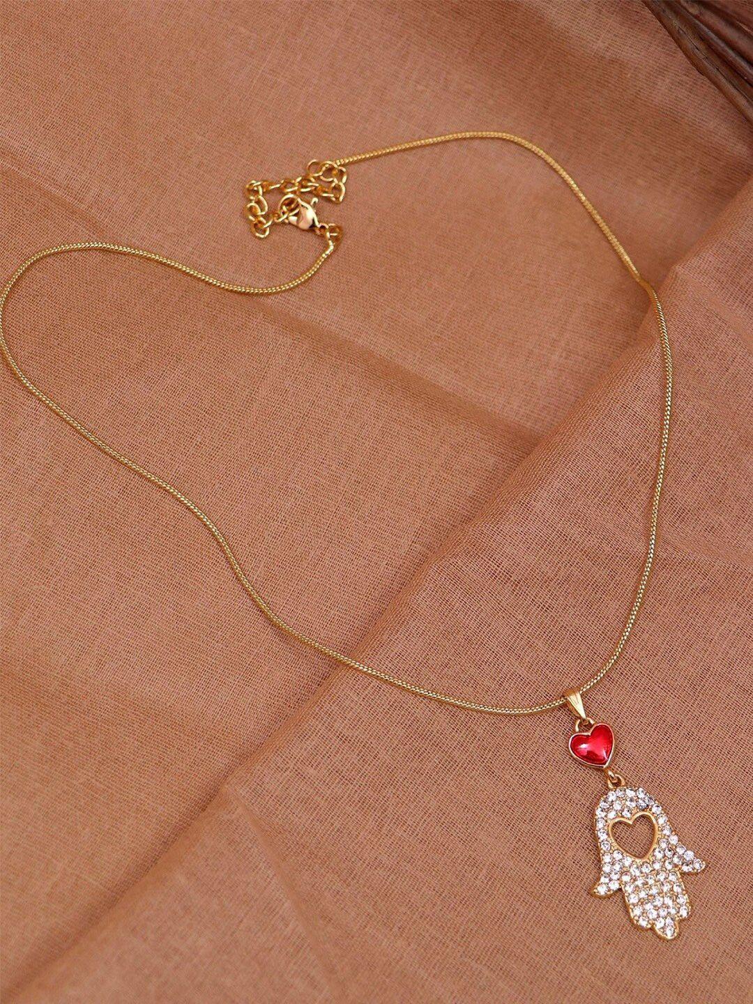 crunchy fashion gold-plated white & red stone-studded antique necklace