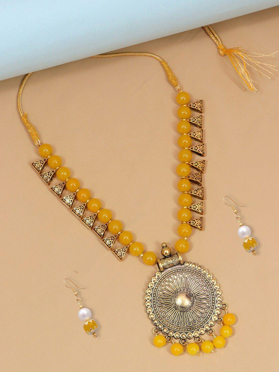 crunchy fashion gold-plated white & yellow beaded antique jewellery set