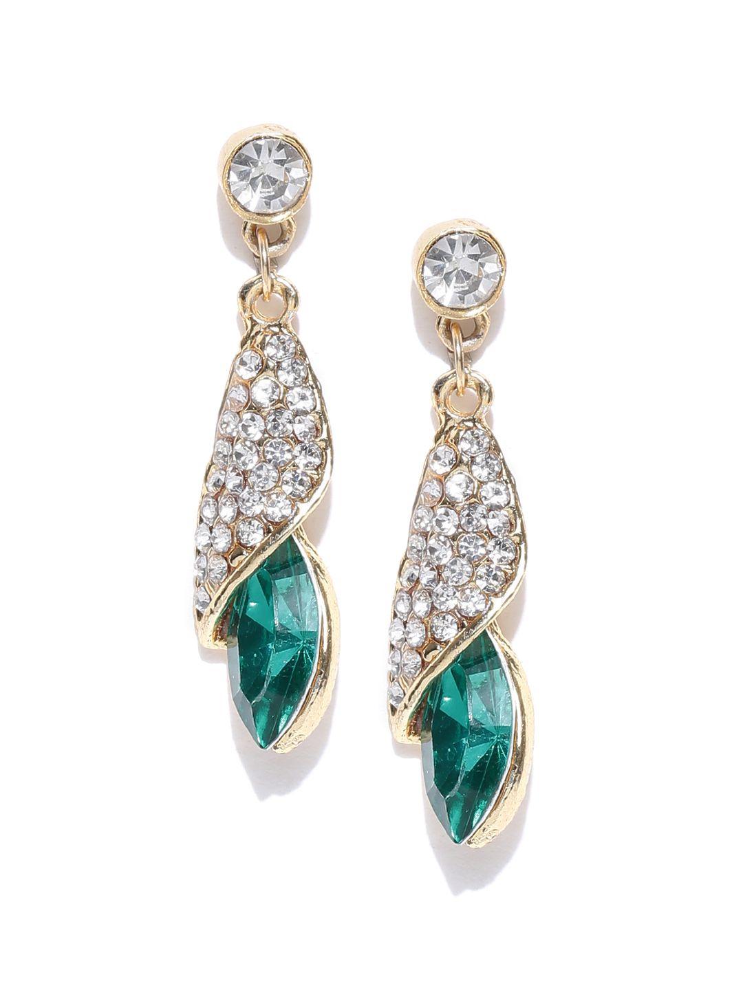 crunchy fashion gold-toned & green teardrop shaped drop earrings