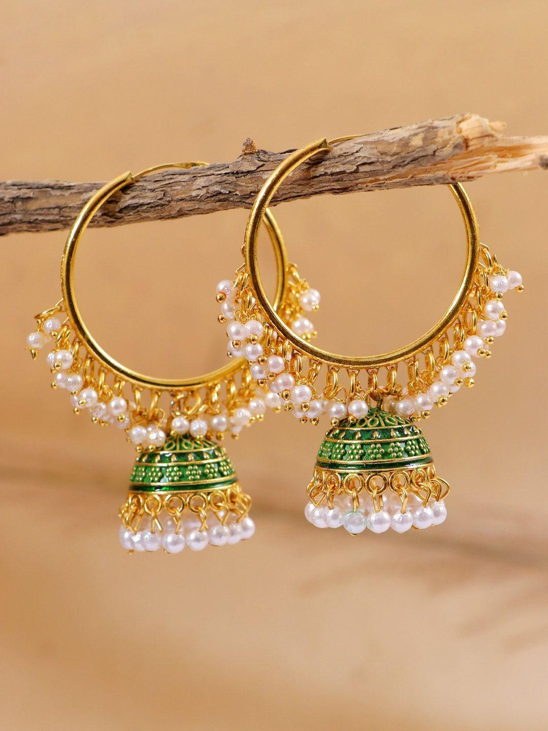 crunchy fashion green & off white dome shaped jhumkas earrings