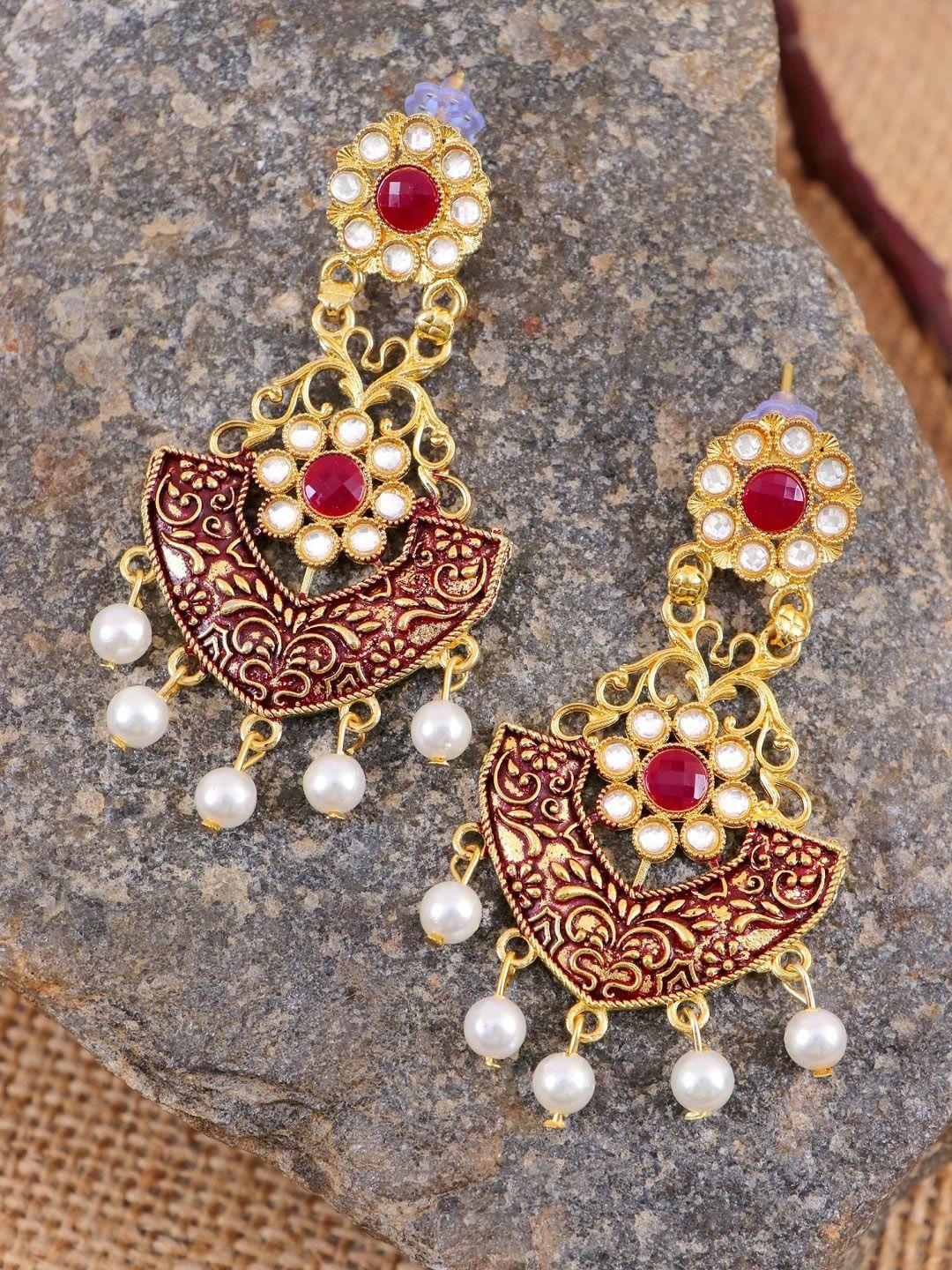 crunchy fashion maroon contemporary chandbalis earrings