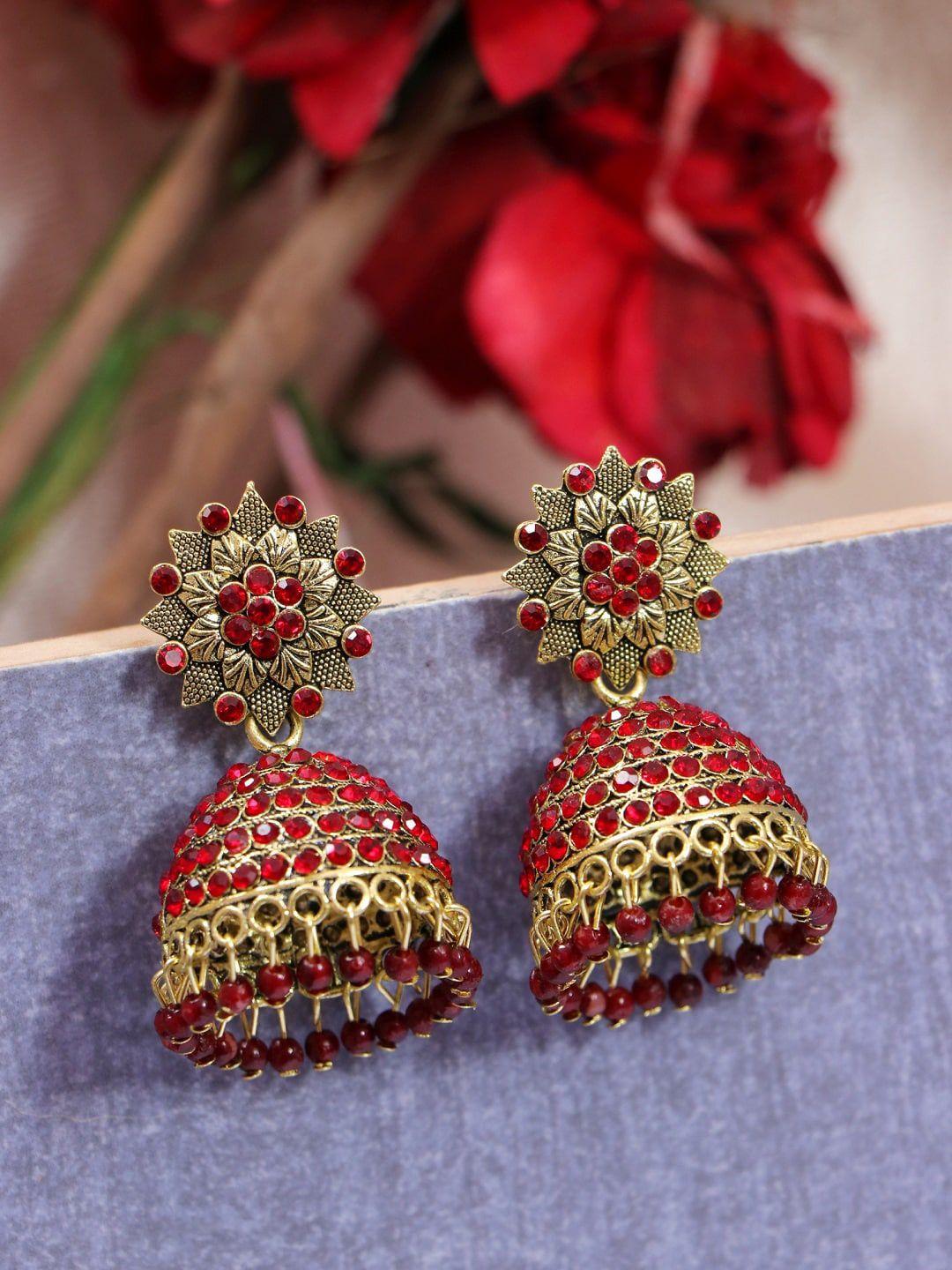crunchy fashion maroon contemporary jhumkas earrings
