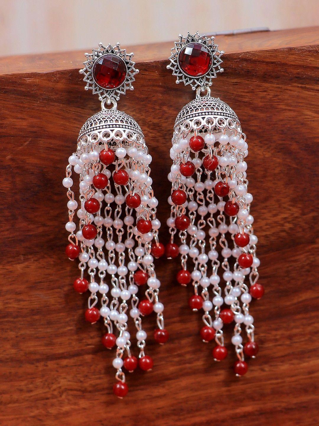 crunchy fashion maroon contemporary jhumkas earrings
