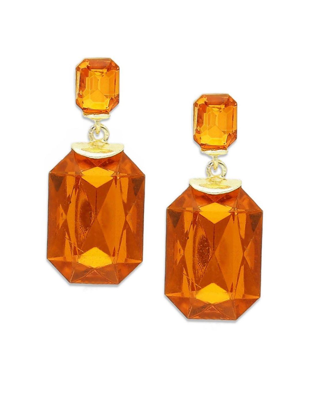 crunchy fashion orange & gold-toned geometric drop earrings