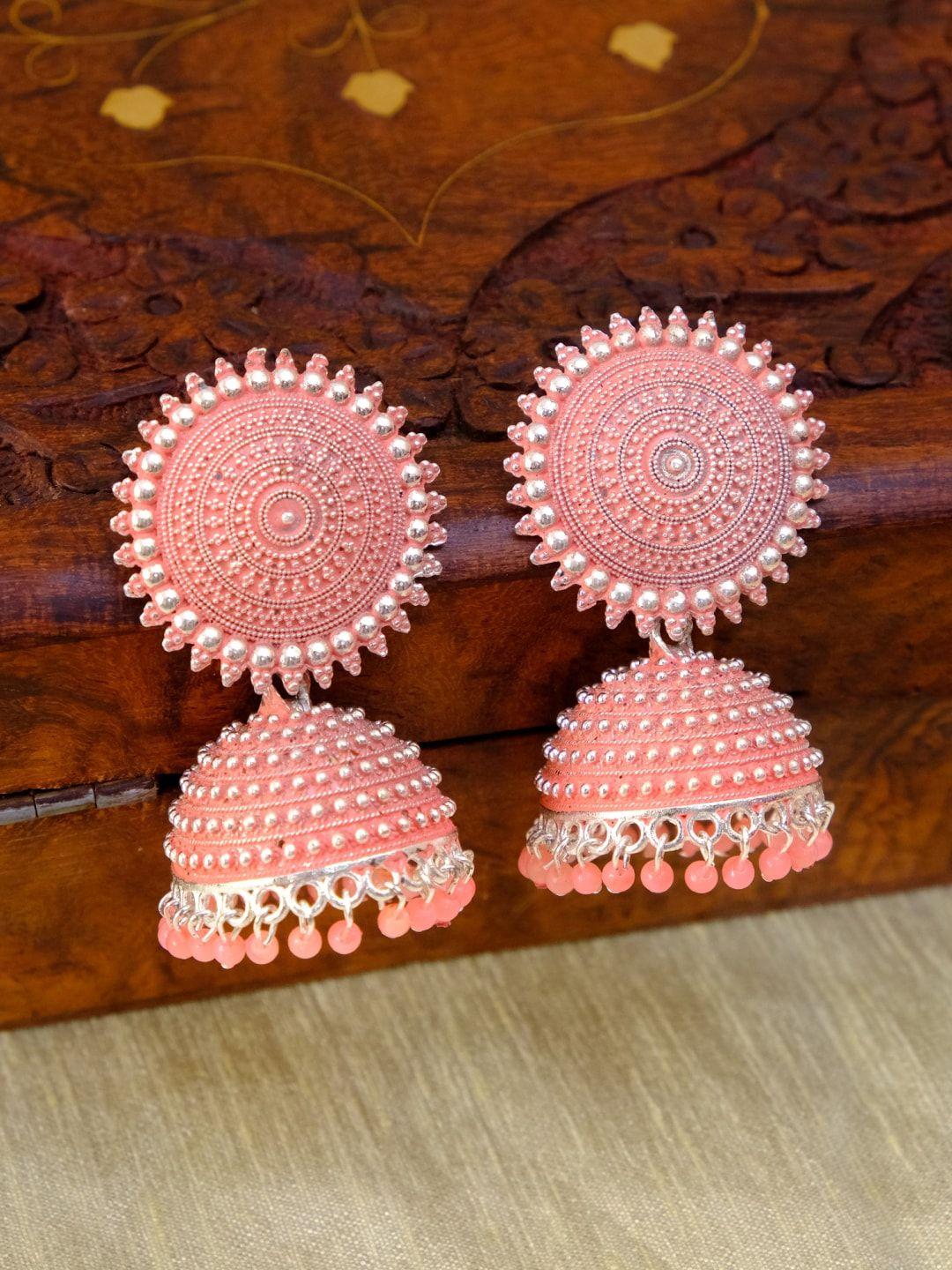 crunchy fashion pink contemporary jhumkas earrings