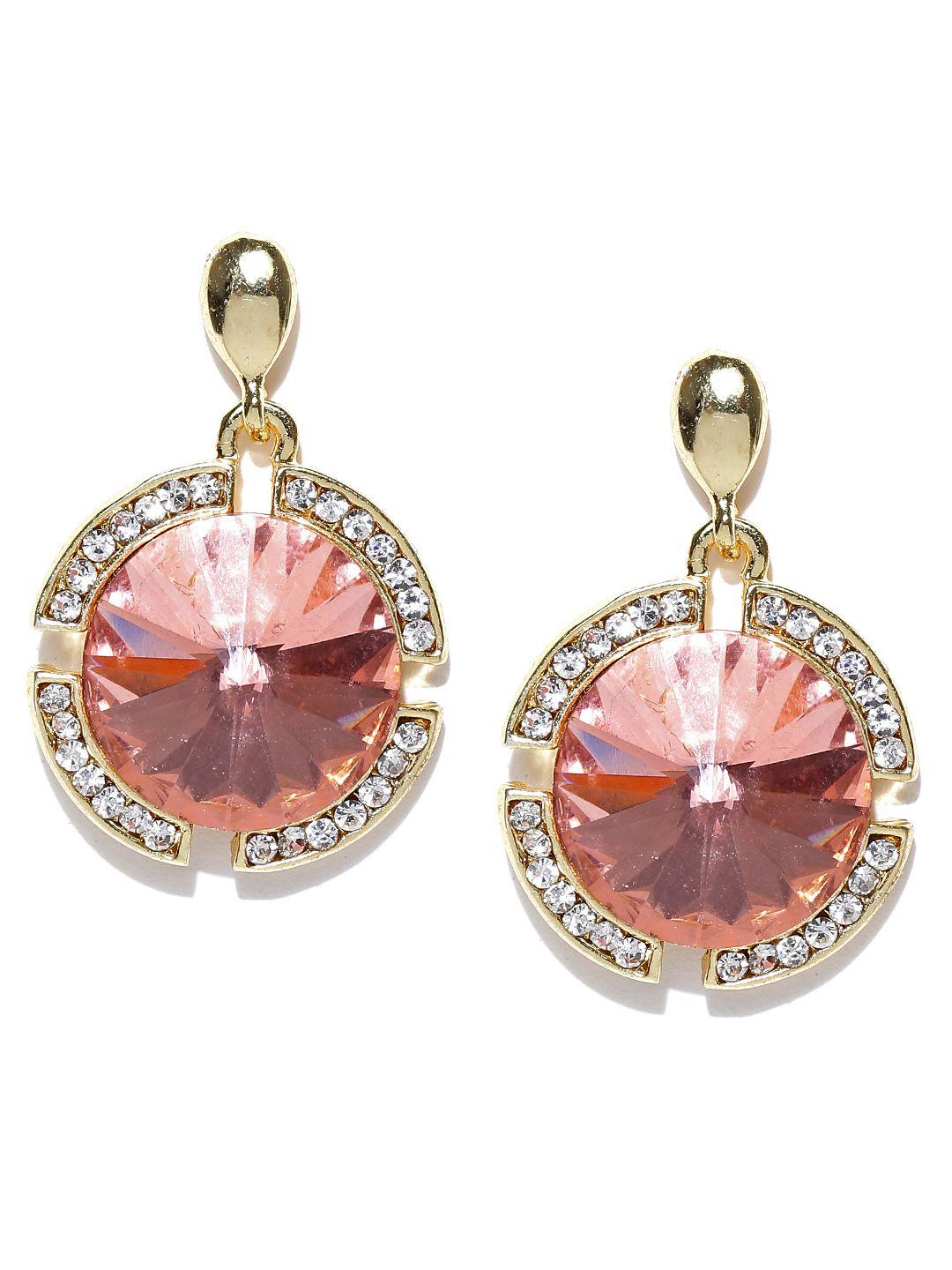 crunchy fashion pink gold-plated circular drop earrings